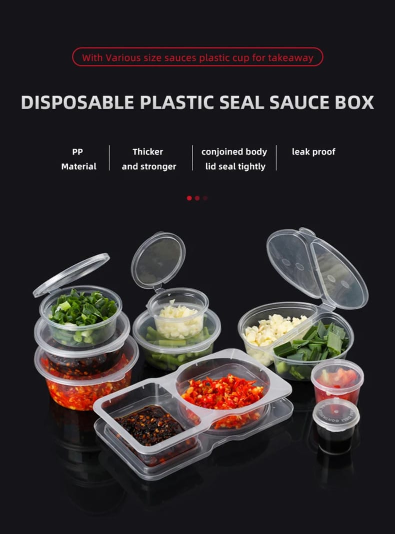 Disposable PP sauce cup with hinged lid injection molding portion cups