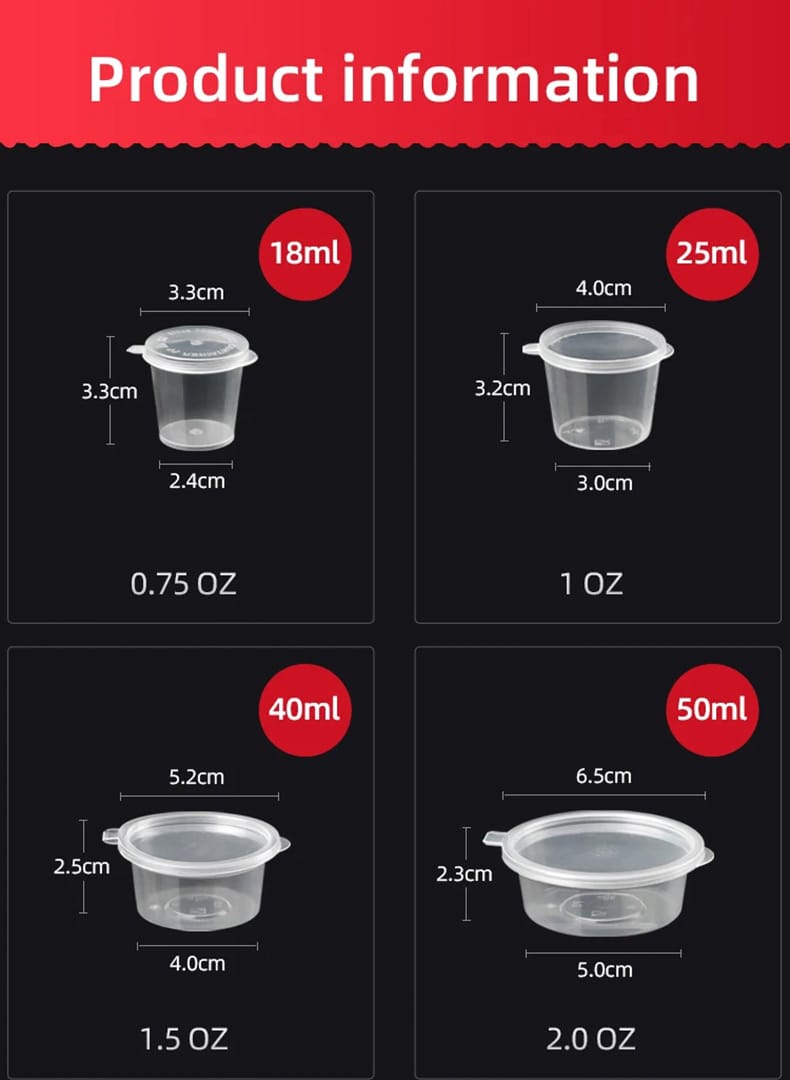 Disposable PP sauce cup with hinged lid injection molding portion cups