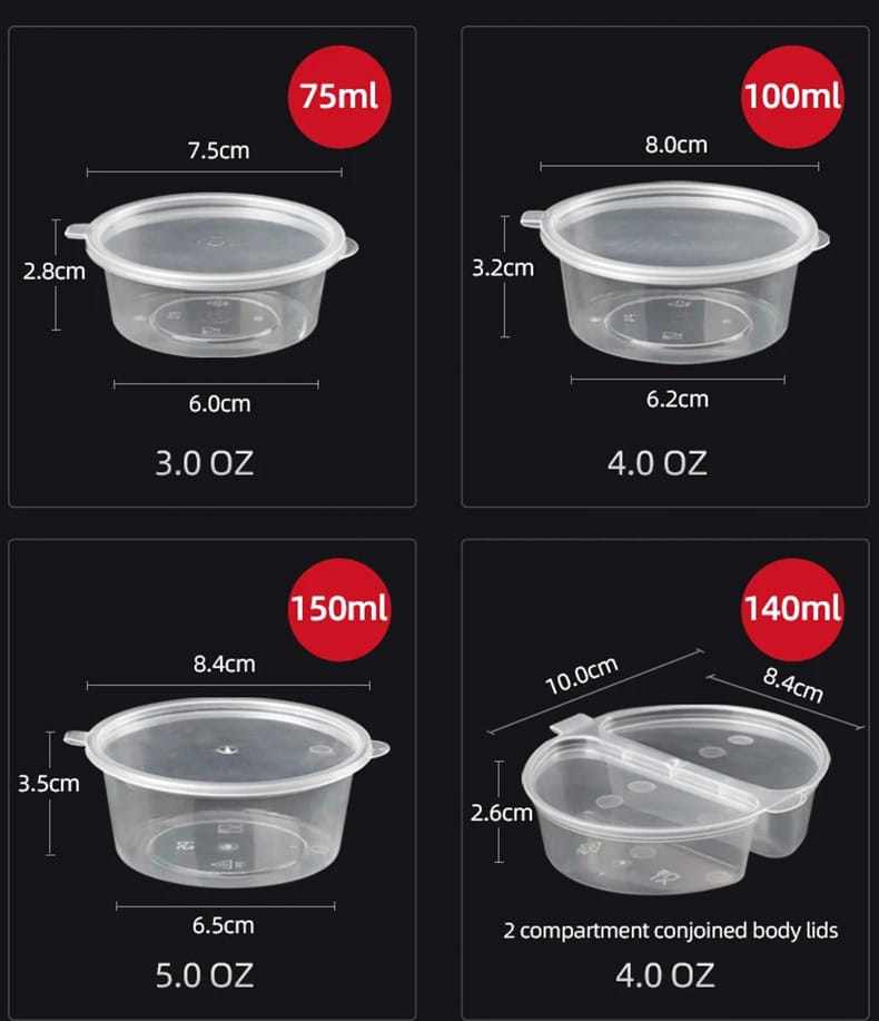 Disposable PP sauce cup with hinged lid injection molding portion cups