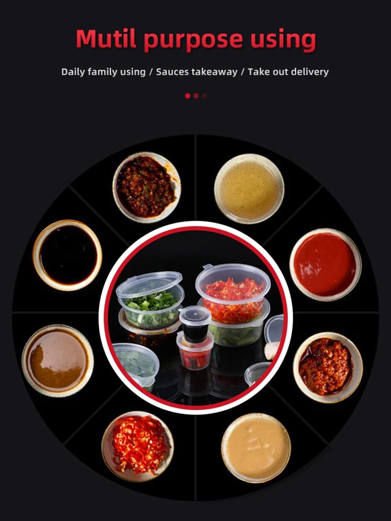 Disposable PP sauce cup with hinged lid injection molding portion cups
