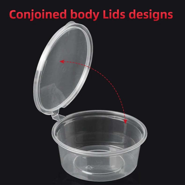 Disposable PP sauce cup with hinged lid injection molding portion cups